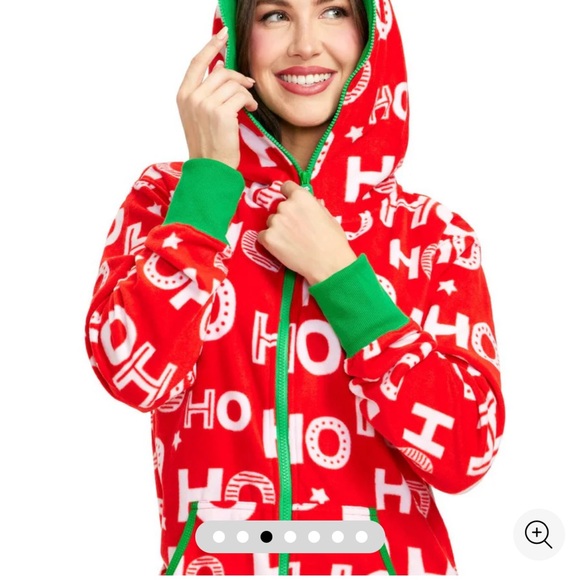 Tipsy Elves Red and Green Holiday Pajama Onesie - Picture 3 of 4